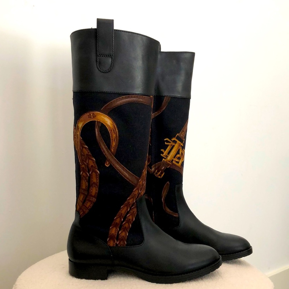 Ralph Lauren equestrian harness print boots